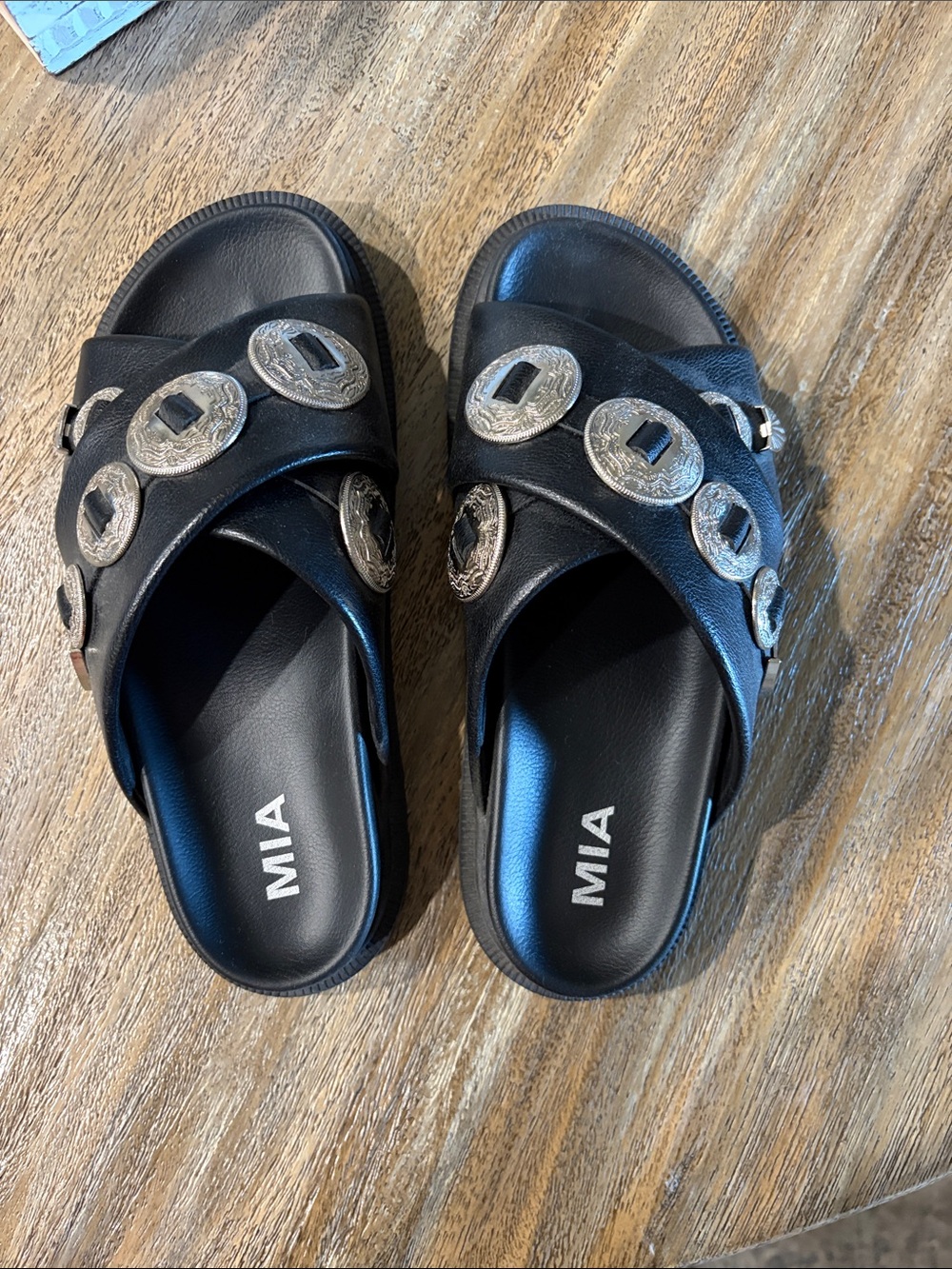 MIA Black Slide Gorgene Sandals - Picture 3 of 5